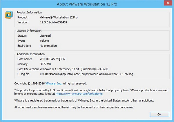VMware Workstation 12 Pro 12.5.0 build 4352439