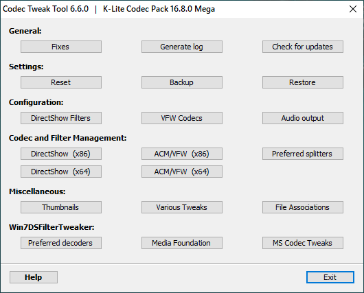 K-Lite Codec Pack 16.8.0 Mega/Full/Standard/Basic