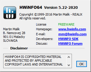HWiNFO64 5.22 Build 2820